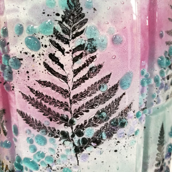 Pastel Ferns - detail of fused glass panel with real fern fronds